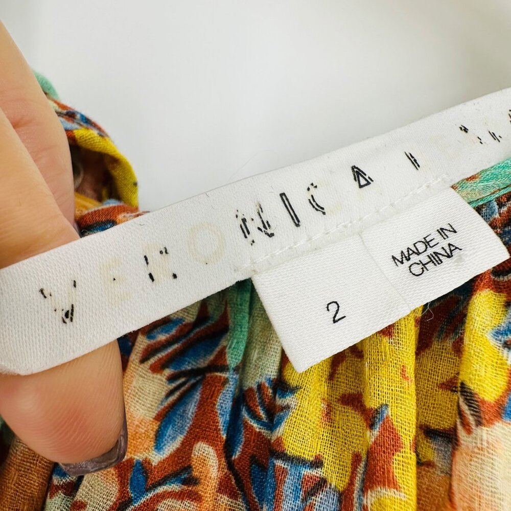 Veronica Beard Abanu Multicolored Floral Tiered 3/4 Sleeve Keyhole Mini Dress 2 - Picture 9 of 11